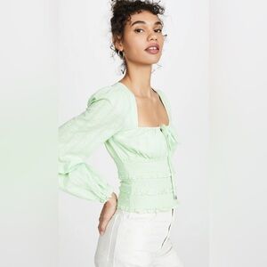 Free People Lolita Peasant Top in Seafoam Green